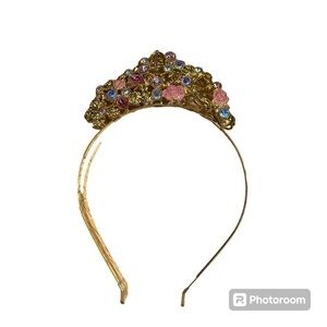 Disney Princess Belle Tiara Gold Metal Rose Girls Kids Dress Up Headband